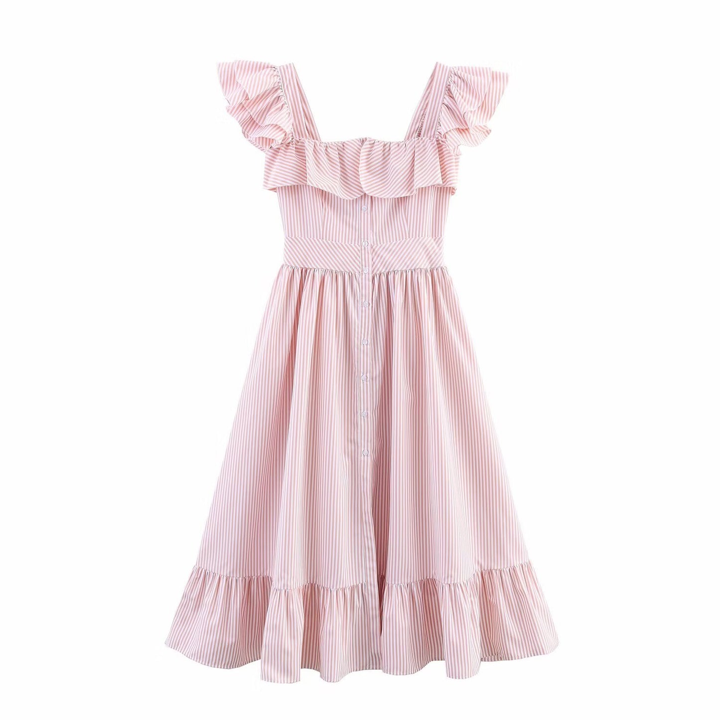 Robe maxi femme avec design volumineux en volants et fermeture à boutons Chic und Stil