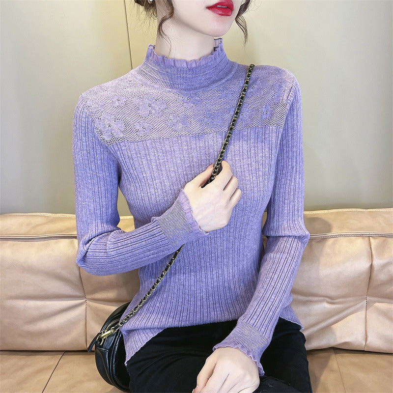 Pull femme avec empiècement floral en dentelle et structure en côtes Chic und Stil