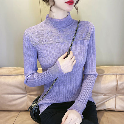 Pull femme avec empiècement floral en dentelle et structure en côtes Chic und Stil