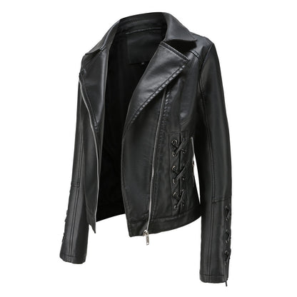 Dames élégant blouson de motard en similicuir avec détails de lacet décoratifs Chic und Stil