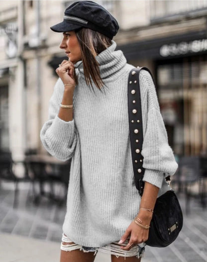 Dames pull oversized tendance col roulé Chic und Stil