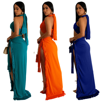 Robes Maxi à Encolure Croisée Élégante pour Femmes avec Fente Haute Chic und Stil