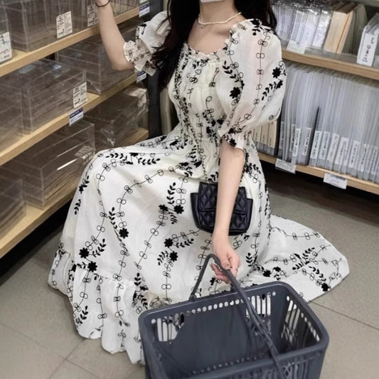 Robe maxi boho pour femmes avec haut élastique et manches volumineuses Chic und Stil