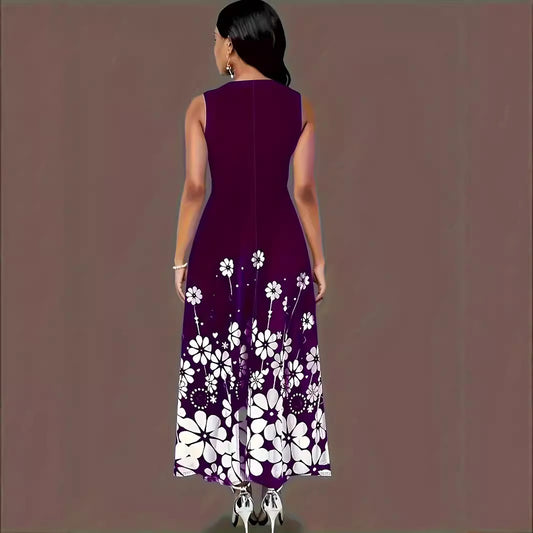 Robe maxi femme avec accents floraux et poches latérales