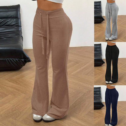 Soft flared lounge pants for women with high waist and tie belt Chic and Style