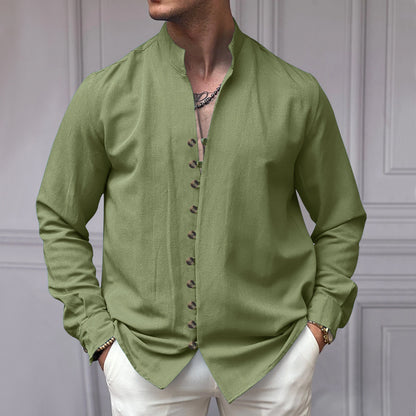 Chemise à manches longues pour hommes avec patte de boutonnage et col montant à la mode Chic und Stil