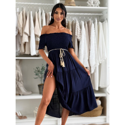 Robe maxi à volants pour femmes à épaules dénudées Chic und Stil 1751425501