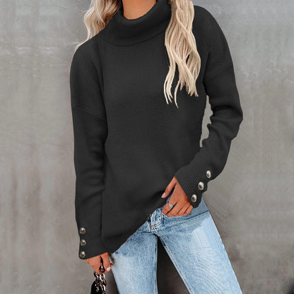 Pull en tricot épais pour femmes avec col roulé et détail de bouton Chic und Stil