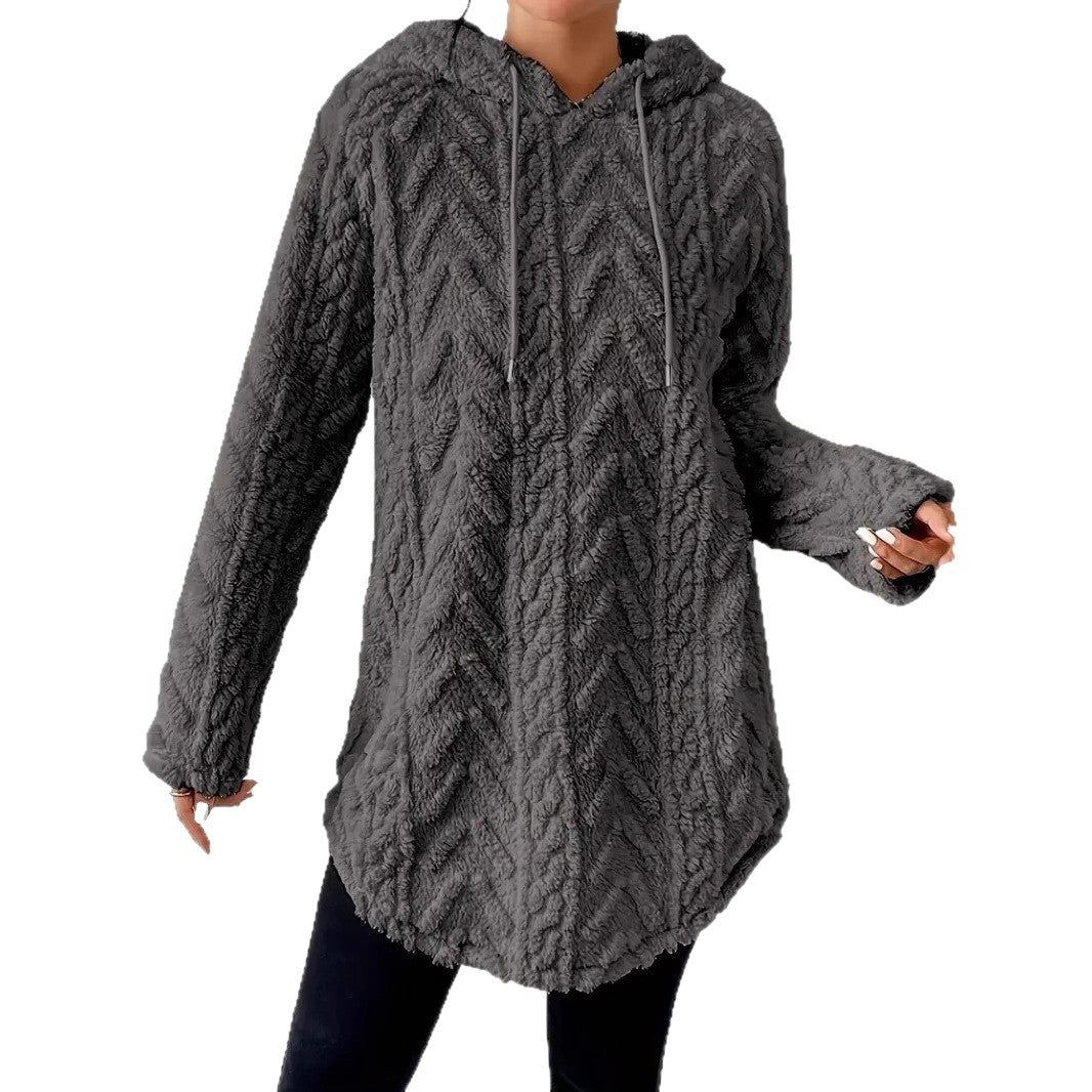 Dames Pull à capuche en peluche avec design en tresses Chic und Stil