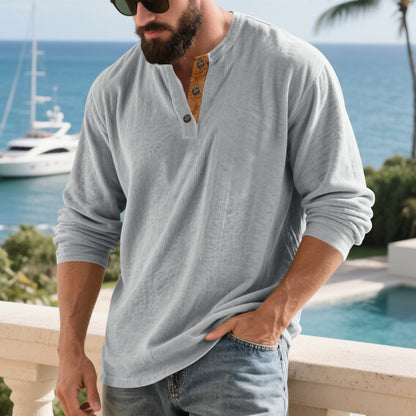Chemise Henley à manches longues pour hommes avec matériau texturé et détails de boutons tendance Chic und Stil
