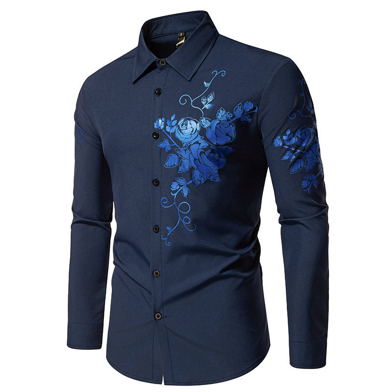Chemise à manches longues pour hommes avec broderies florales Chic und Stil