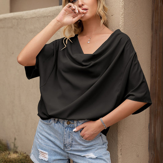 Blouse Décorative à Col en V pour Femmes avec Ourlet Asymétrique Chic und Stil