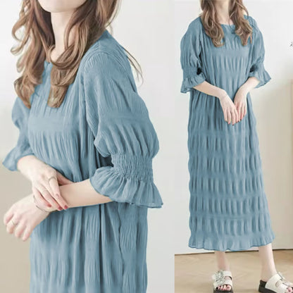 Robe maxi décontractée pour femmes avec des manches bouffantes élastiques et un design texturé raffiné Chic und Stil