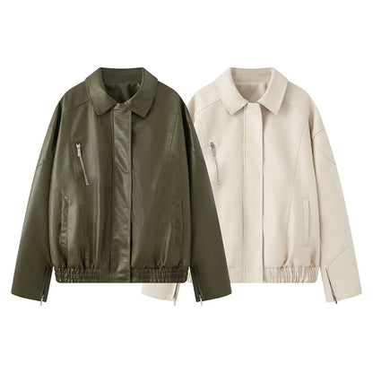 Dames élégante veste en simili cuir avec poches zippées pratiques Chic und Stil