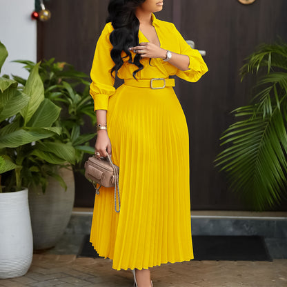 Robe chemise plissée pour femmes avec ceinture à la taille et manches longues Chic und Stil