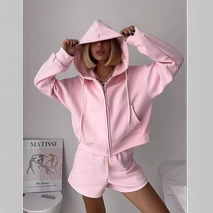 Chic and Style women's relaxed zip-up hoodie and shorts set
