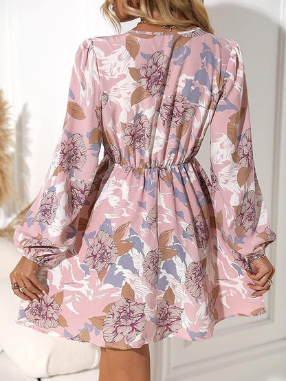 Robe portefeuille florale pour femmes avec manches longues et lien à la taille Chic und Stil