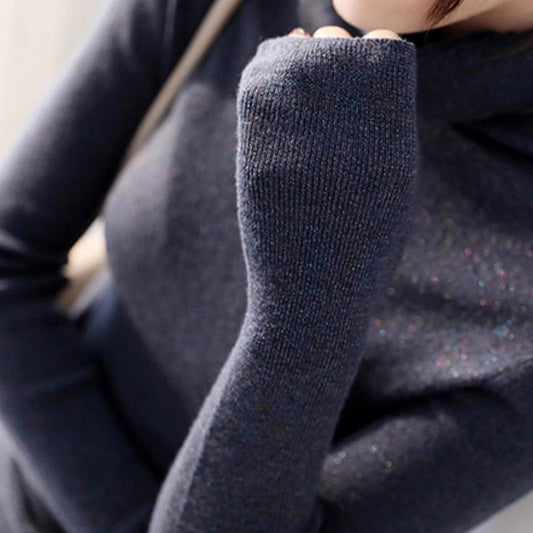 Haut à col roulé étincelant à manches longues pour femmes Chic und Stil