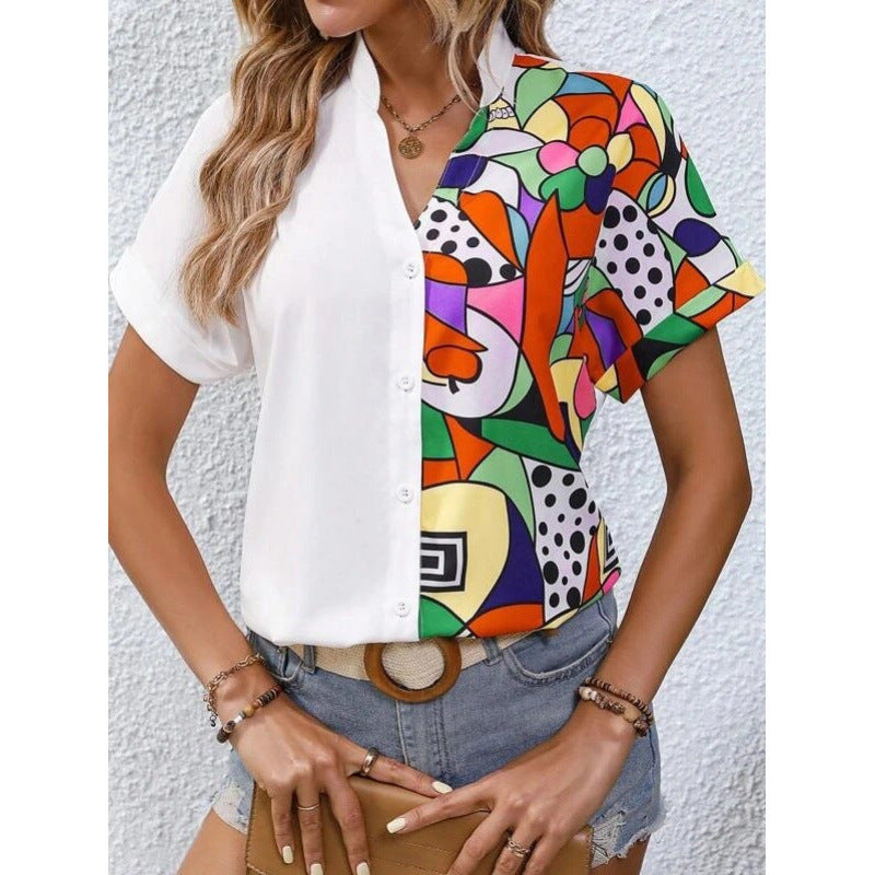 Dames Art Graphique Blouse À Manches Courtes Chic und Stil