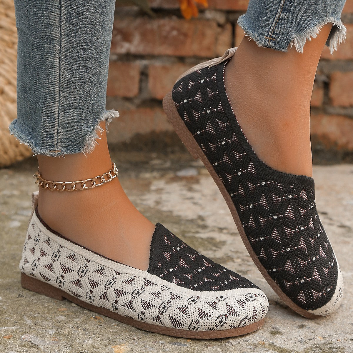 Chaussures Dames Slip-On Respirantes avec Design Tricoté à la Mode Chic und Stil
