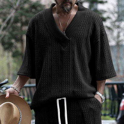 Men's casual knit pullover with V-neck and decorative cable pattern Chic and style