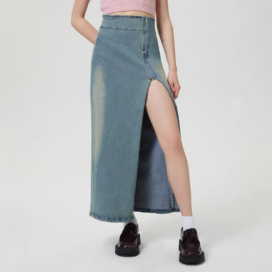 Jupe en jeans longue pour femmes avec fente latérale Chic und Stil
