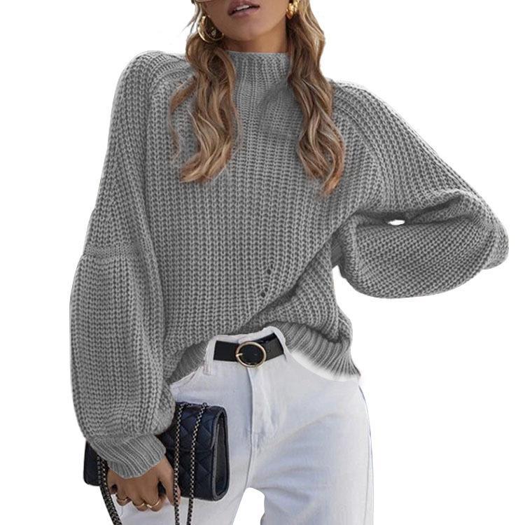 Pull en gros mailles pour femmes avec col haut et coupe ample Chic und Stil
