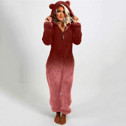 Women's fleece jumpsuit with hood and Chic und Stil gradient design