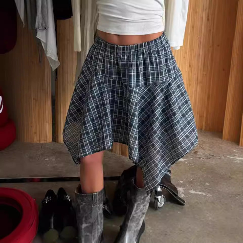 Asymmetrical checked skirt for women with elastic waist Chic and Style