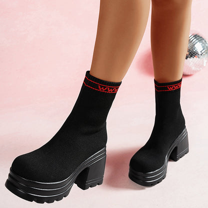 Bottes hautes chunky pour femmes avec semelle antidérapante et tige élastique Chic und Stil