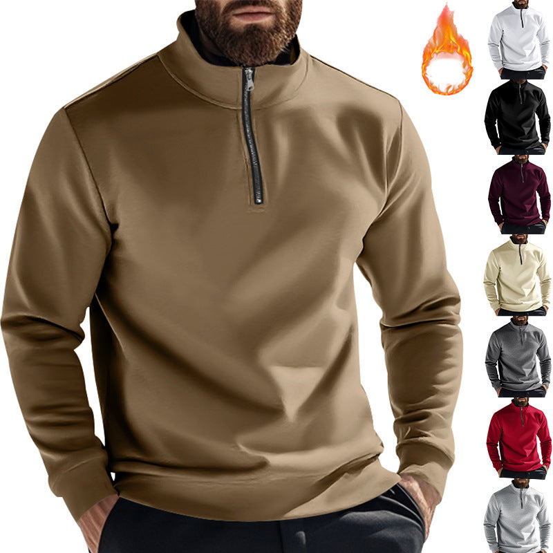 Men's fleece pullover with high collar and half zipper chic and style