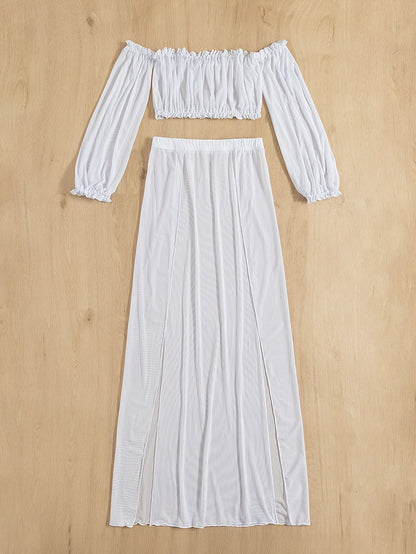 Dames Robe de Plage Élégante avec Design Sans Épaules et Fentes Latérales Profondes Chic und Stil