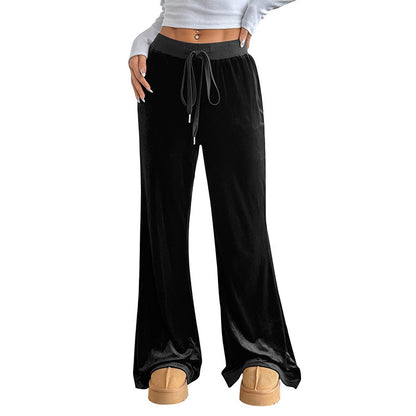 Loose lounge pants in velvet for women with elastic waistband and drawstring Chic and Style