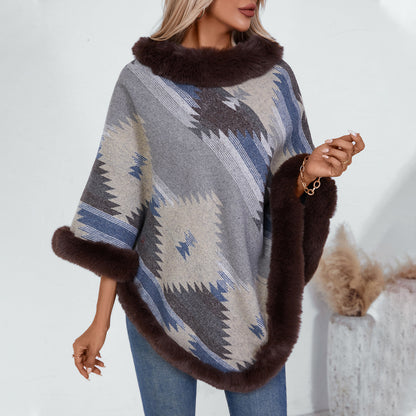 Pull en peluche pour femmes avec garniture en fausse fourrure de haute qualité et motif géométrique Chic und Stil