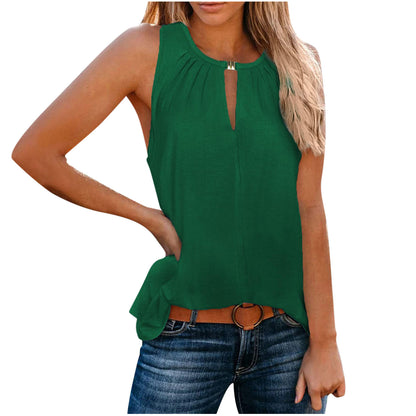 Robe élégante sans manches pour femmes avec décolleté décoratif et plis Chic und Stil