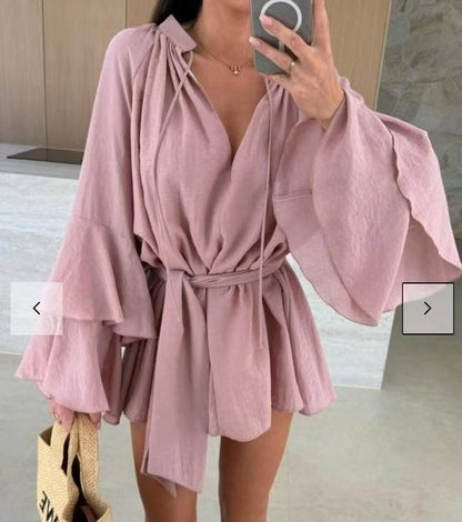 Robe caftan décontractée pour femmes avec des manches volumineuses et une ceinture de taille Chic und Stil