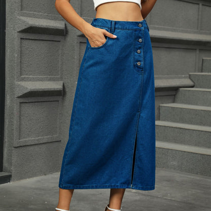 Jupe maxi en denim pour femme avec fente latérale et détails de bouton Chic und Stil