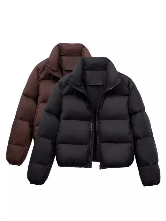 Dames élégante veste courte en doudoune avec col haut et poches pratiques Chic und Stil