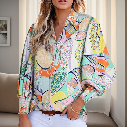 Blouse chemise pour femmes au design floral vif avec des épaules dénudées et des poignets élastiques Chic und Stil