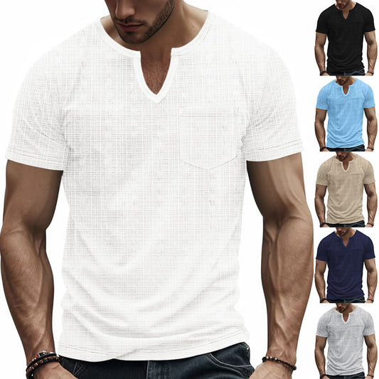 T-shirt à manches courtes pour hommes col en V avec poche poitrine Chic und Stil