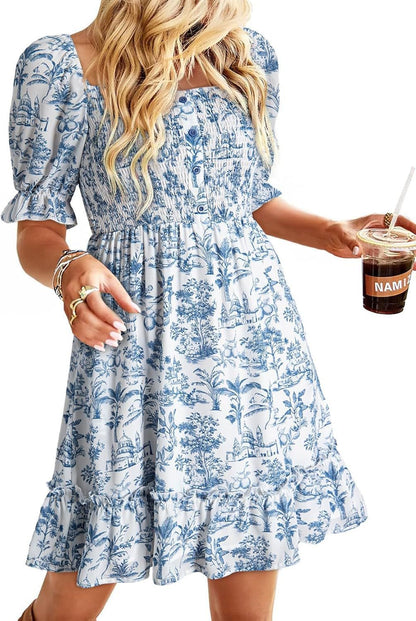 Robe d'été romantique pour dames avec des manches bouffantes et des volants Chic und Stil