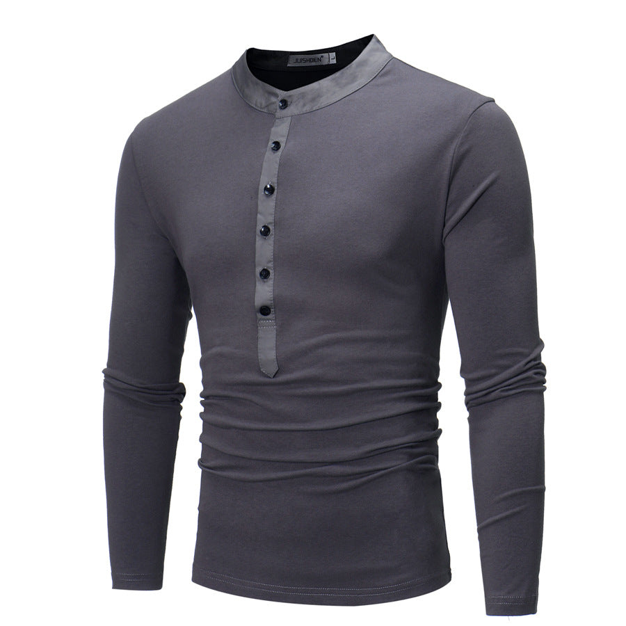 Chemise à manches longues pour homme avec col montant tendance et détail de bouton Chic und Stil