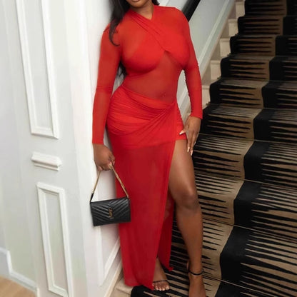 Robe maxi femme off-shoulder avec des accents transparents et un ourlet flottant Chic und Stil