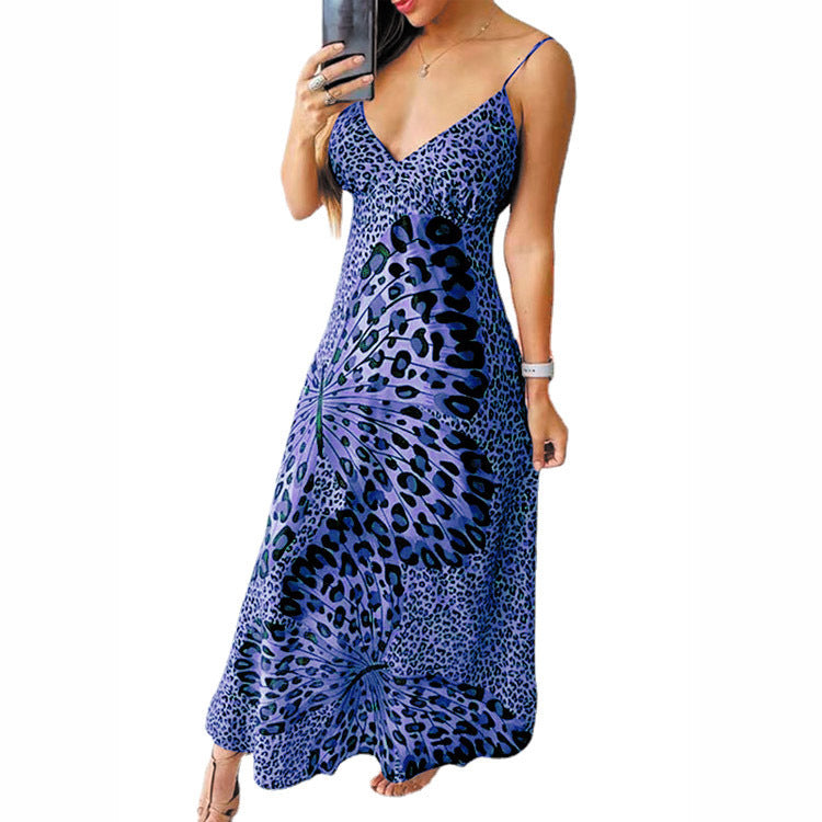Robe maxi femme avec un design fin de bretelles spaghetti et un motif animal saisissant Chic und Stil