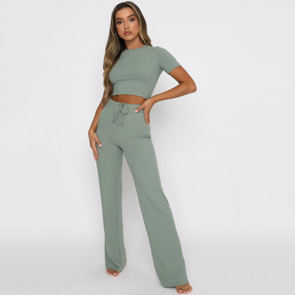 Chic and Stylish Women’s Crop Top and Flared Pants Set
