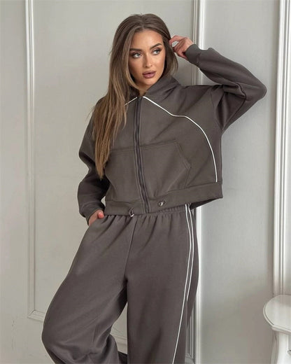 Ensemble de vestes et pantalons de loisirs sportives pour femmes avec coupe tendance et taille élastique Chic und Stil