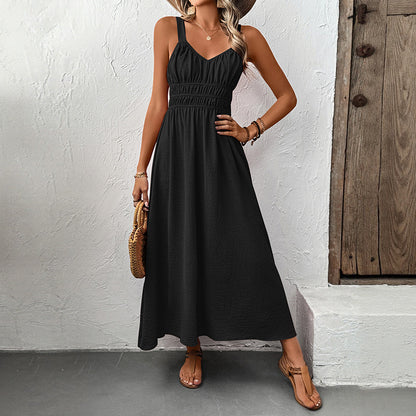 Robe d'été maxi pour femmes avec bustier froncé et bretelles réglables Chic und Stil