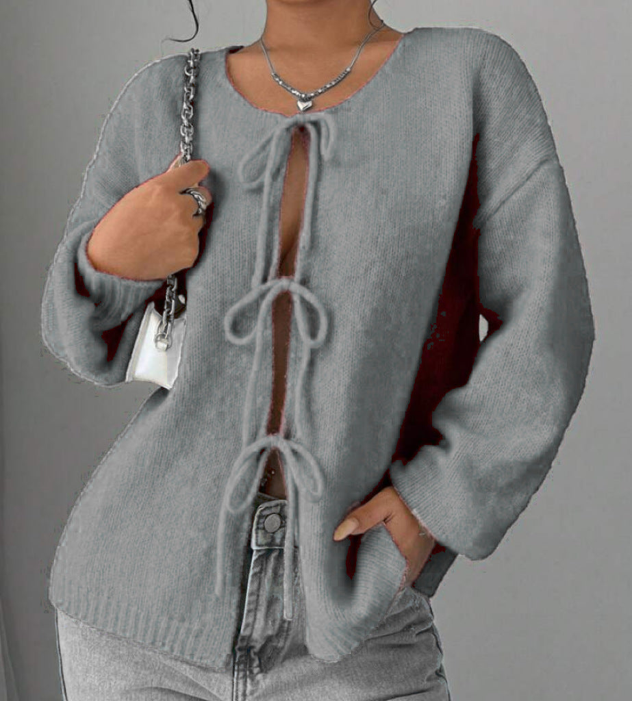 Pull en tricot oversize pour femmes avec détail de lacet décoratif Chic und Stil