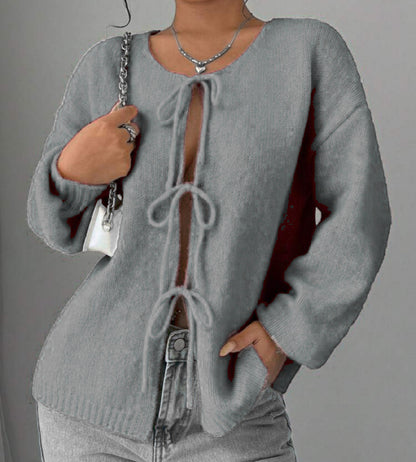 Pull en tricot oversize pour femmes avec détail de lacet décoratif Chic und Stil
