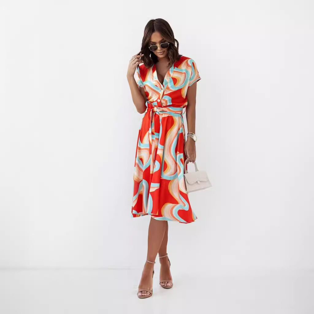 Dames Imprimé Tropical Robe Chemise Chic und Stil